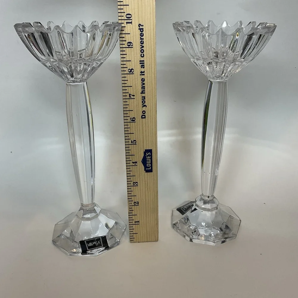 Vintage Mikasa Ice Palace Lead Crystal Candleholders‎ Ice Crystal Type Bowls